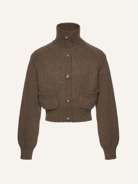 Cashmere high-neck buttoned cardigan in brown