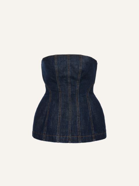 Strapless denim corset top in navy blue