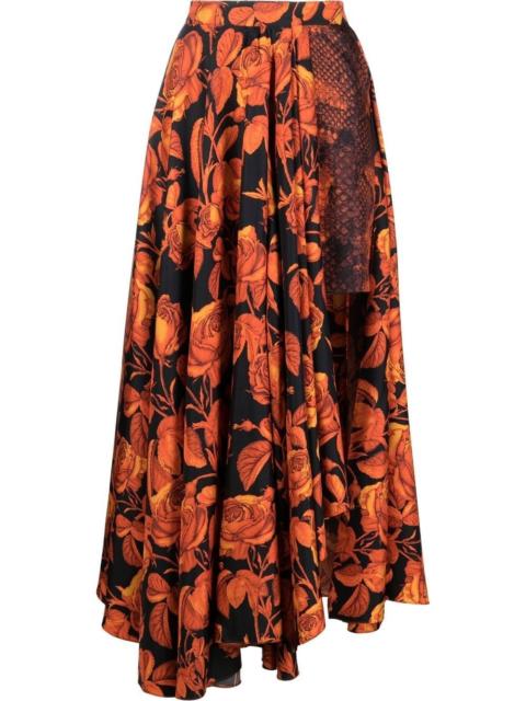 mix-print silk skirt