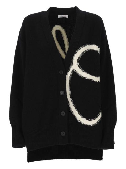 logo-intarsia wool cardigan