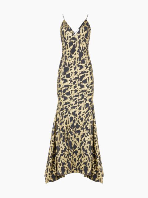 Long Marbled Gold Silk Dress