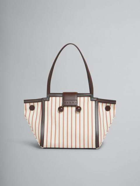 BROWN LEATHER AND STRIPED CANVAS MINI RIVIERA BAG