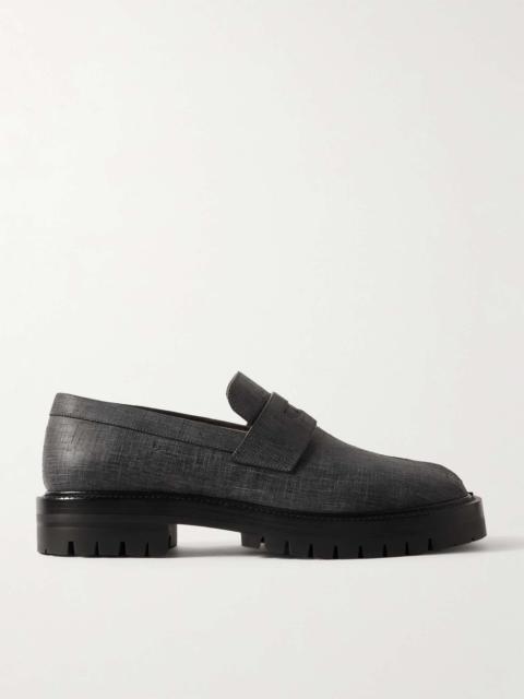 Tabi County Split-Toe Distressed Textured-Leather Penny Loafers
