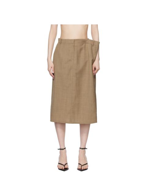 Beige Side Folded H Line Midi Skirt