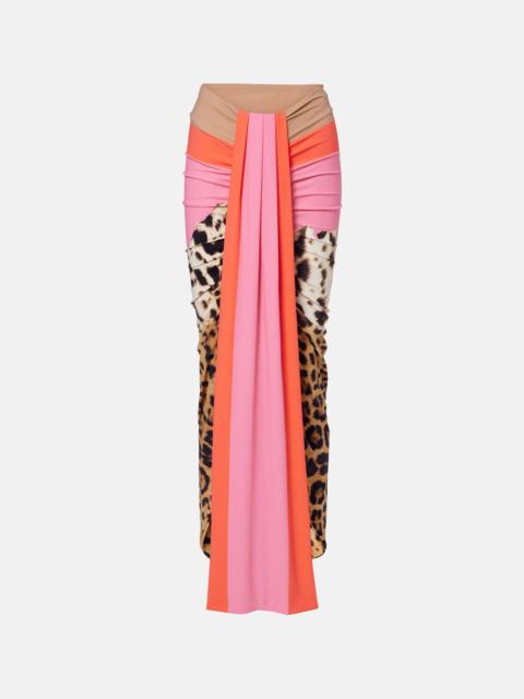Leopard-print asymmetric maxi skirt