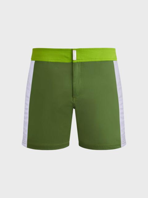 MEN STRETCH SWIM TRUNKS FLAT BELT COLOR BLOCK