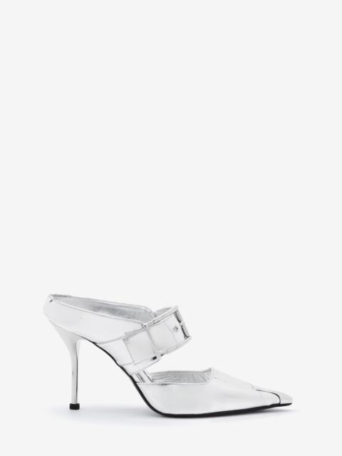 Women's Punk Buckle Mule in Silver