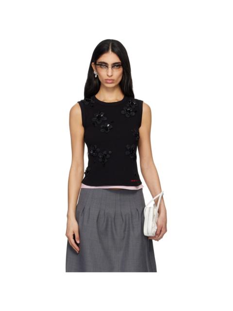 Black 3D Flower Tank Top