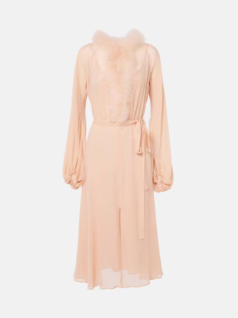 Georg feather-trimmed midi dress