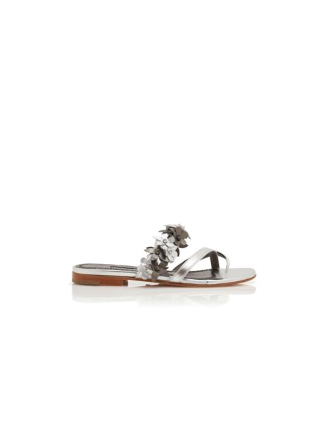Silver Nappa Leather Flat Sandals