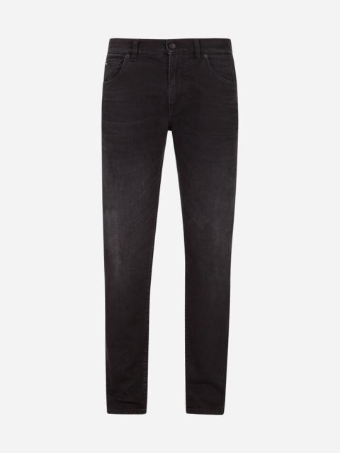 Washed black slim-fit stretch jeans