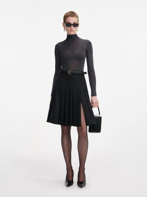 Black Pleated Twill Midi Skirt