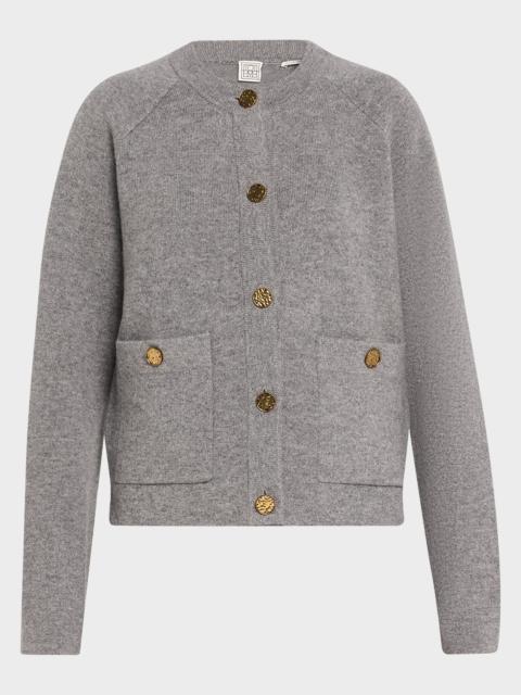 Cashmere-Wool Hammered Button Cardigan