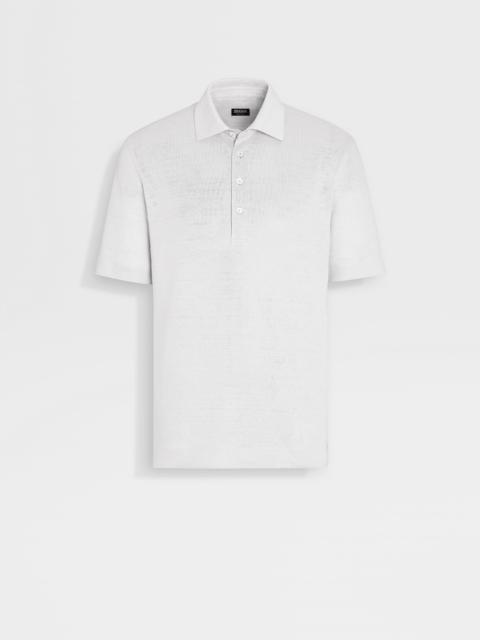 OPTICAL WHITE LINEN POLO SHIRT