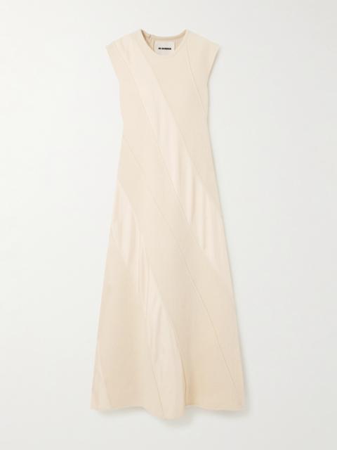 Paneled Cotton And Wool-blend And Satin Midi Dress