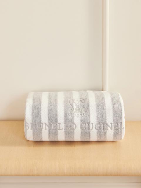 Embroidered Striped Cotton-terry Beach Towel