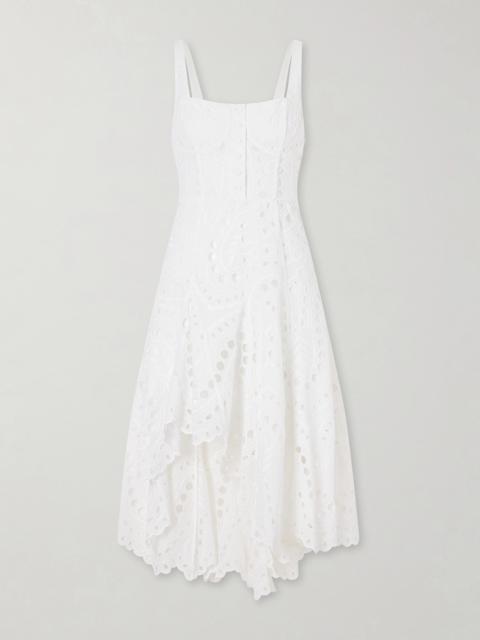 Ayla Asymmetric Scalloped Broderie Anglaise Cotton-blend Midi Dress