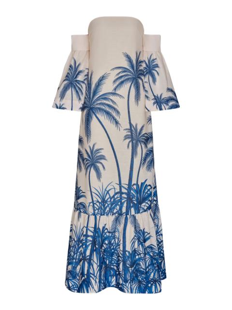 De Isla Maxi Off-The-Shoulder Linen Maxi Dress blue