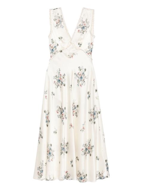 V-neck floral print midi dress