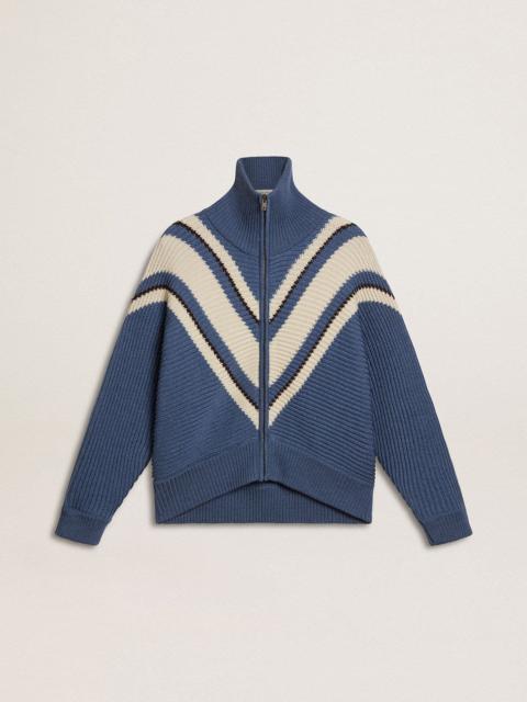 Women's light blue jacquard wool sweater with cream-colored pattern