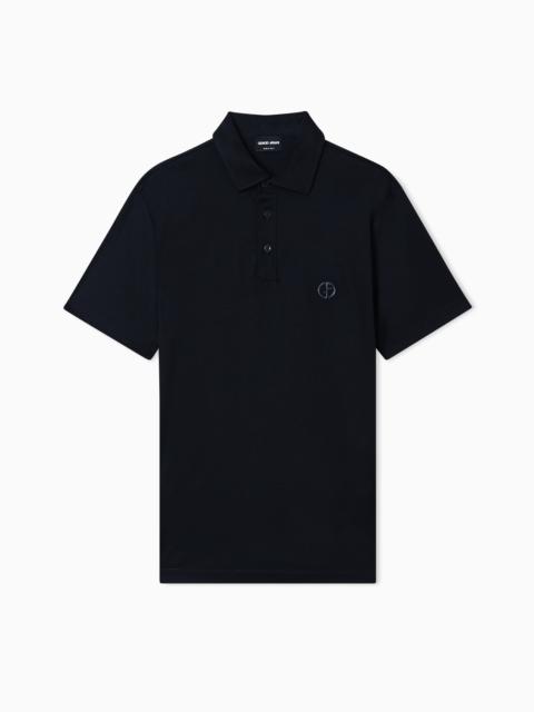 PURE COTTON INTERLOCK POLO SHIRT WITH EMBROIDERED LOGO