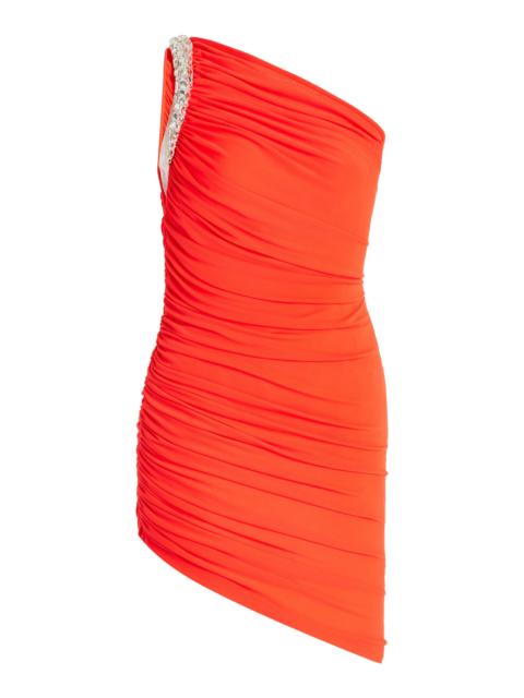 Crystal-Claw Draped Crepe-Jersey Mini Dress orange