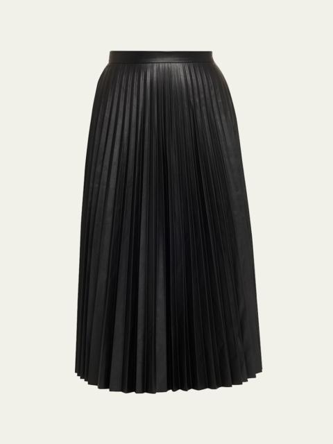 Pleated Vegan Leather Midi Skirt
