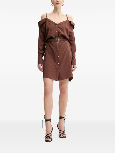 off-shoulder belted shirt dress