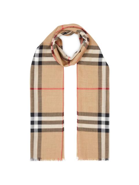 Lightweight Check Wool and Silk Scarf