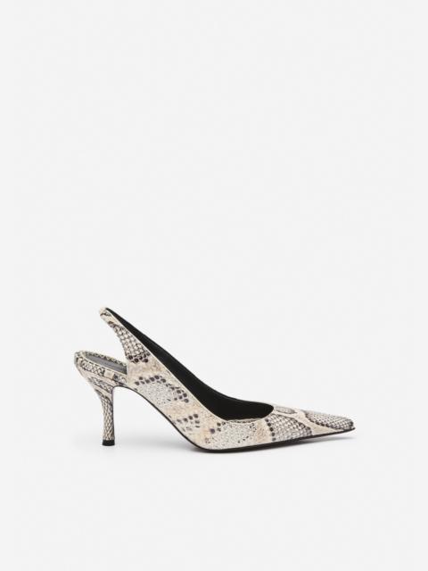 Low slingback pumps in grey snake-effect leather
