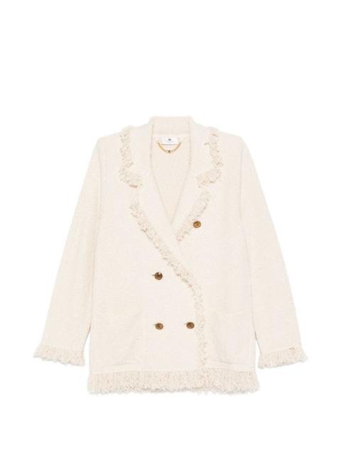 fringed V-neck double-breasted blazer