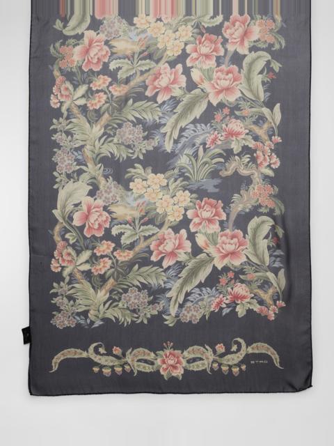 Sheer Floral Print Silk Scarf