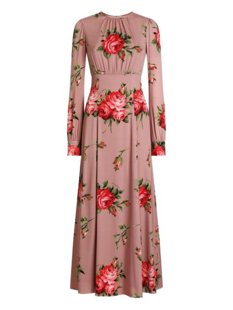 floral-print long-sleeve midi dress