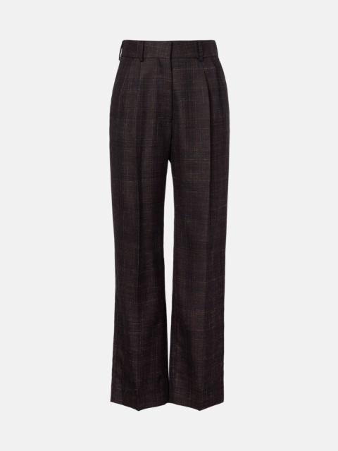 Fox checked wool and silk wide-leg pants