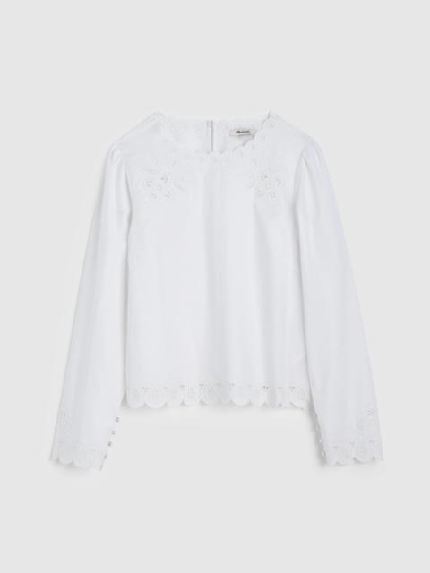 Embroidered Puff-Sleeve Top in Poplin