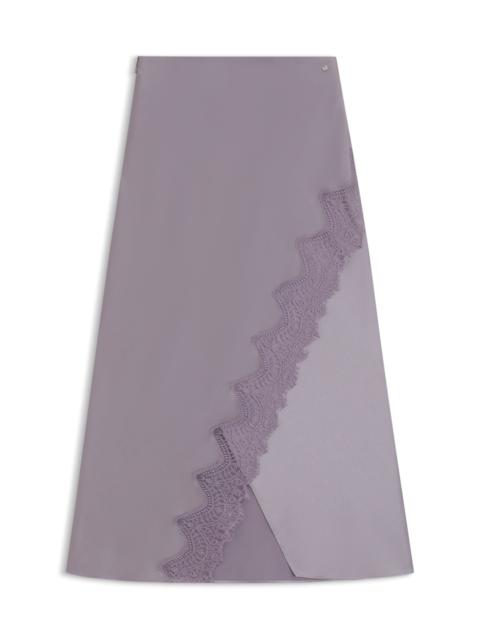 WRAP-STYLE MAXI SKIRT IN SATIN WITH LACE TRIM