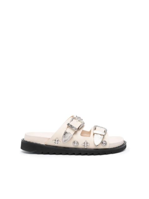 stud-embellished leather slides
