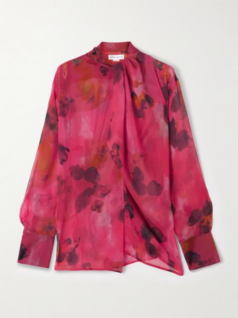 Draped Floral-print Silk-chiffon Wrap Blouse