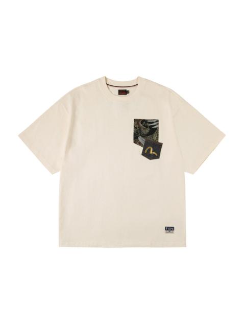 Brocade Pocket with Seagull Foil Print Loose Fit T-Shirt