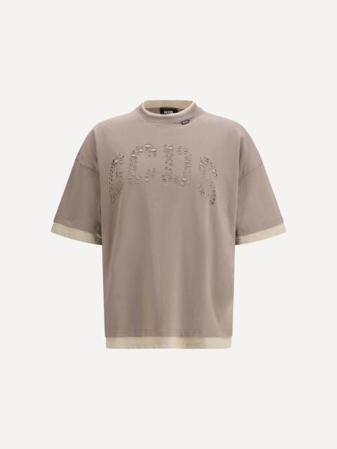 Over T-Shirt in cotton jersey with short sleeves with perforated logo