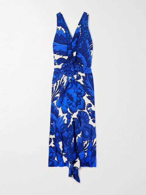 Asymmetric Ruffled Printed Jersey Maxi Dress
