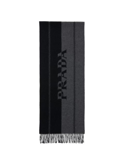 logo-jacquard wool scarf