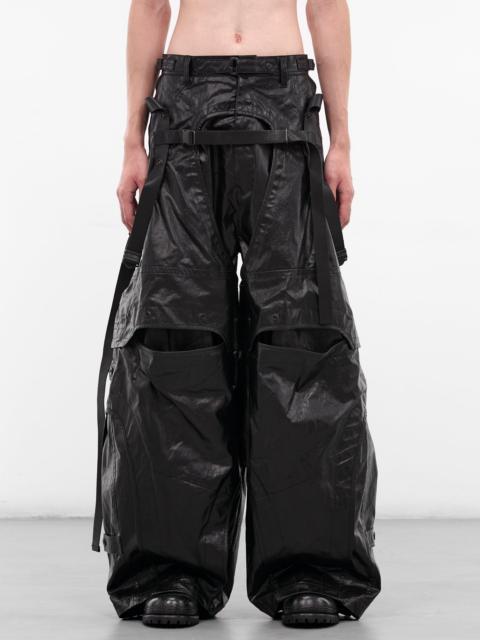 Black Coated Layered Cargo Pants