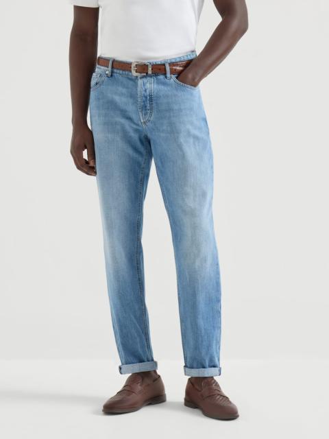 Lightweight denim traditional fit five-pocket trousers