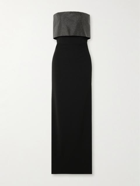 Brandi Strapless Layered Crystal-embellished Satin-twill Trimmed Stretch-cady Gown