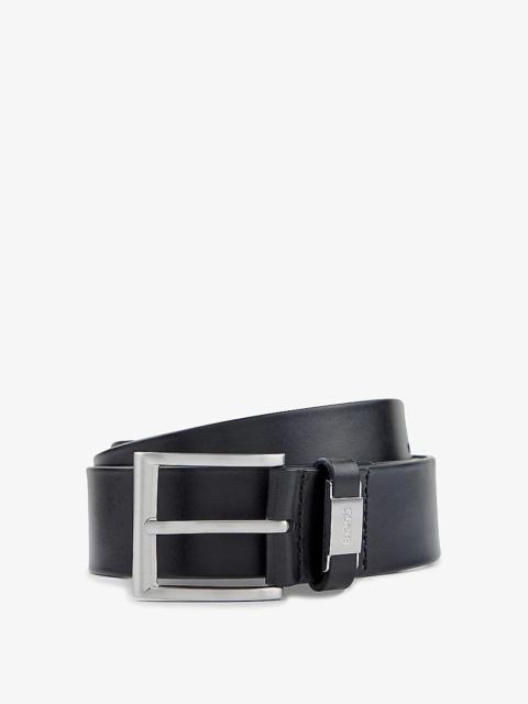 Business logo-embossed buckle leather belt