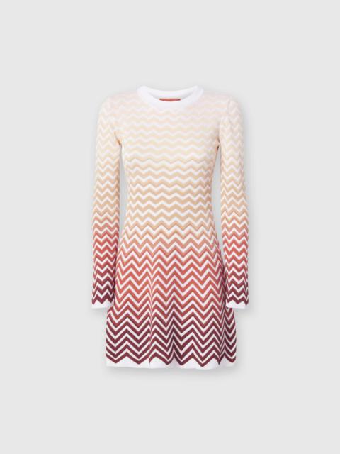 Flared mini-dress with dégradé chevron motif