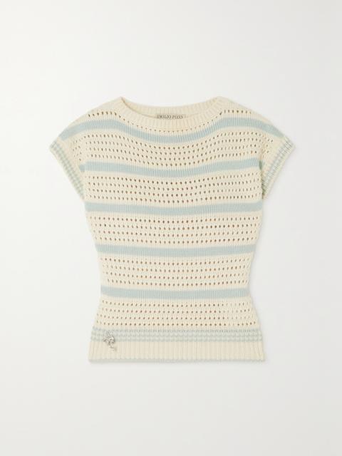 Striped Open-knit Cotton-blend Sweater