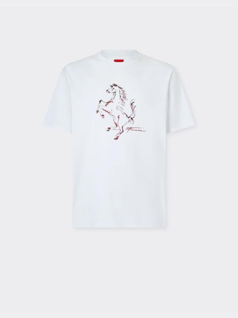 Cotton T-shirt with Prancing Horse print
