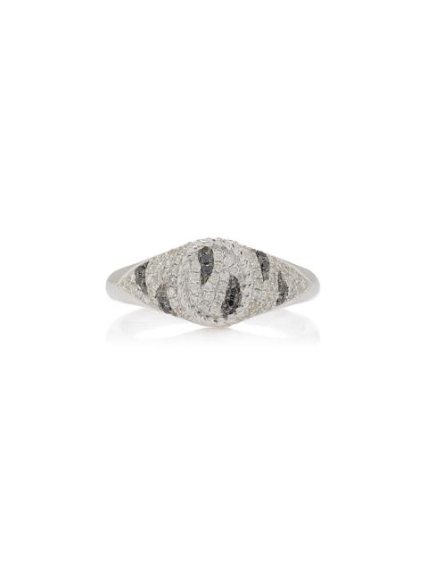 Baby Zebra 9K White Gold Diamond Signet Ring multi